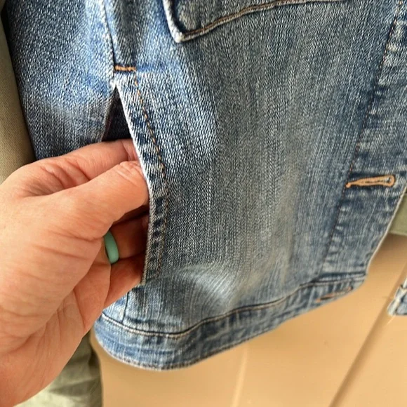 Pilcro Anthropologie Mixed Media Denim Jacket Blue/ Army Green Small - Picture 5 of 11